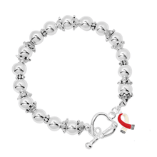 Load image into Gallery viewer, Small Red &amp; White Ribbon Awareness Charm Silver Beaded Bracelets - Fundraising For A Cause