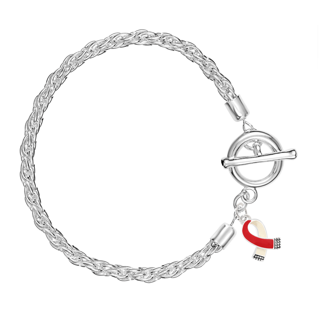 Small Red & White Ribbon Charm Silver Rope Bracelets - Fundraising For A Cause