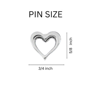 Small Silver Open Heart Tac Pins - Fundraising For A Cause