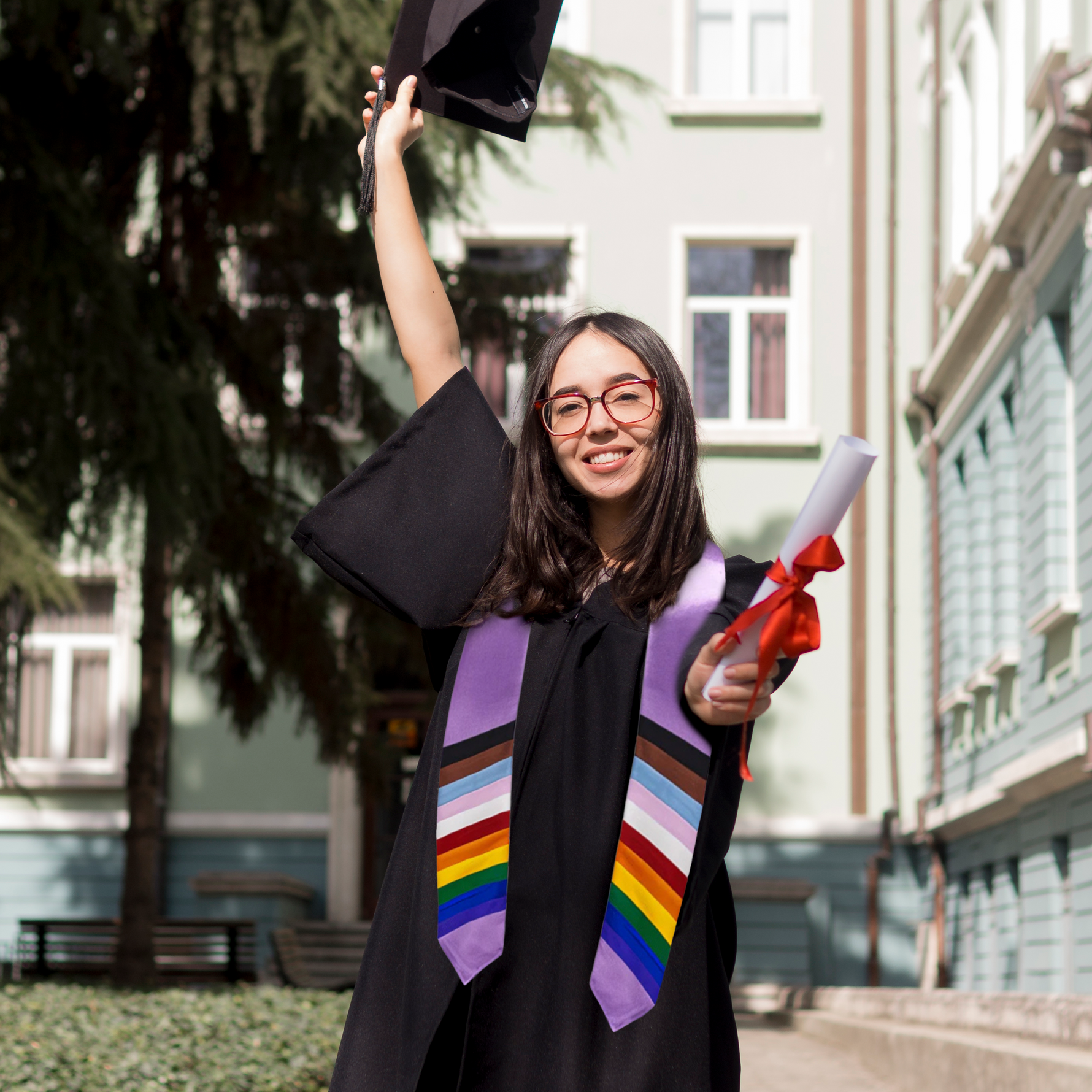 Lavender Graduation Stole with Daniel Quasar Flag Design