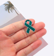 Load image into Gallery viewer, Teal Ovarian Cancer Ribbon Awareness Pins - Fundraising For A Cause