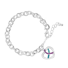 Load image into Gallery viewer, Teal &amp; Purple Crystal Heart Charm Chunky Bracelets - Fundraising For A Cause