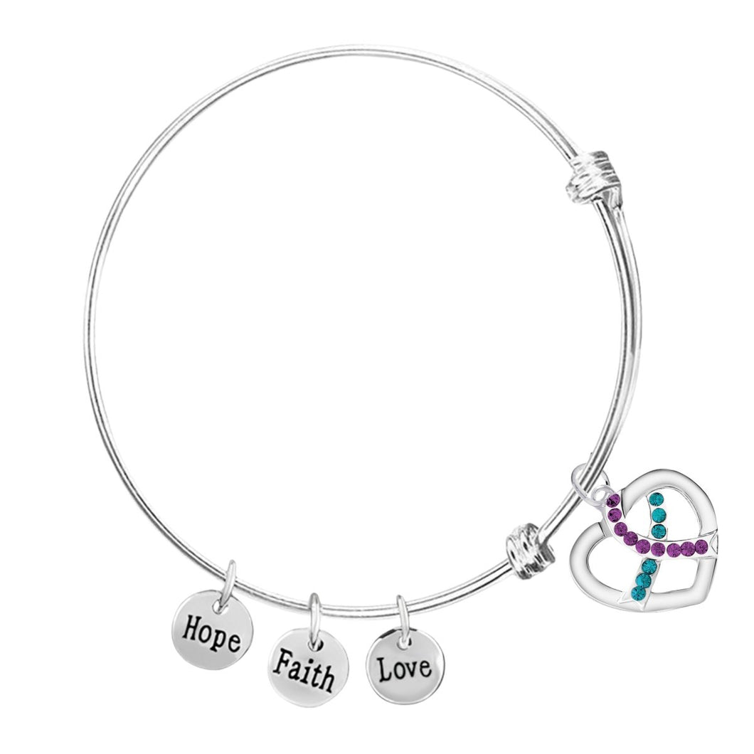 Teal & Purple Crystal Ribbon Retractable Charm Bracelets - Fundraising For A Cause