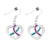 Teal & Purple Ribbon Crystal Heart Hanging Earrings - Fundraising For A Cause