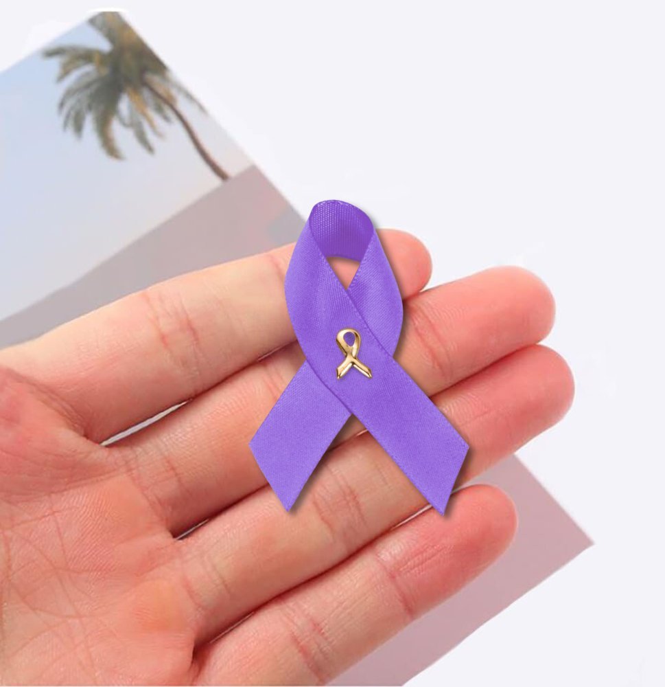 Testicular Cancer Awareness Purple Satin Ribbon Pins - Fundraising For A Cause