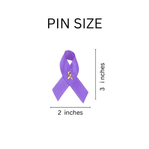 Testicular Cancer Awareness Purple Satin Ribbon Pins - 50 Pack