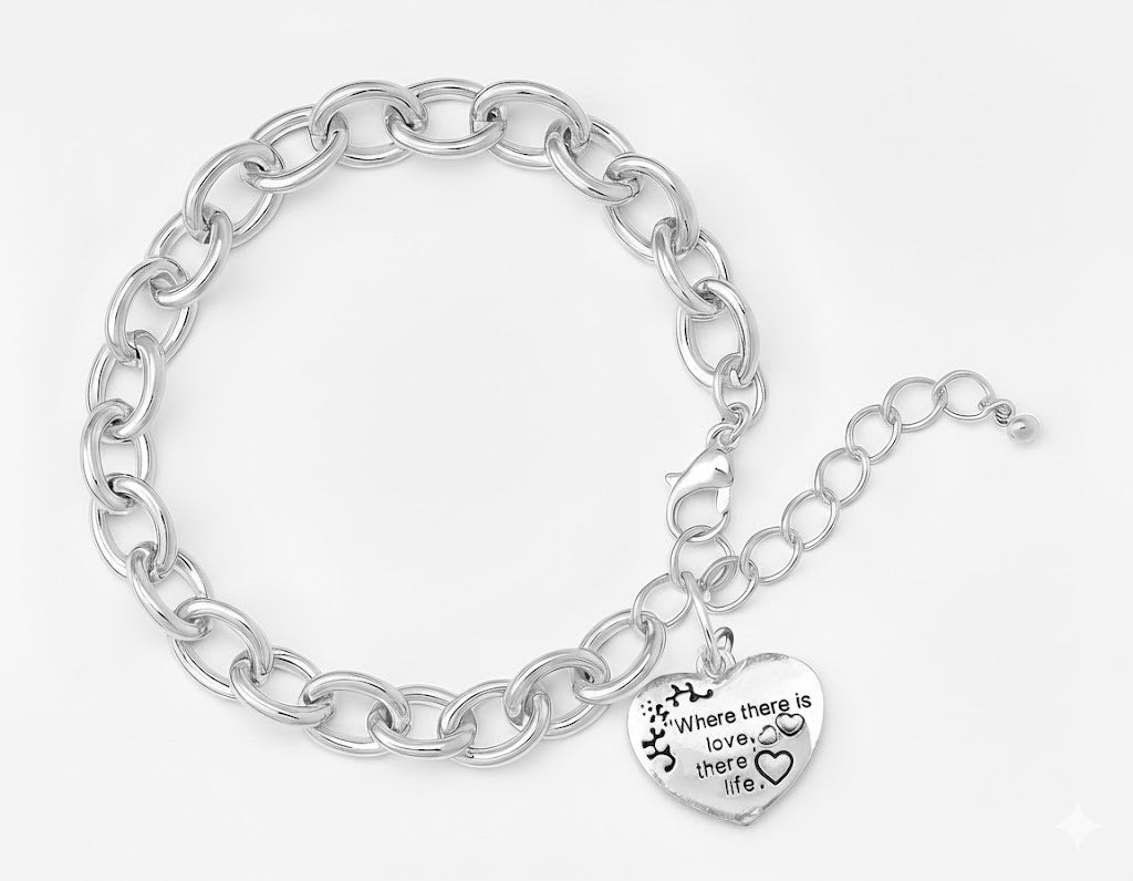 "Where there is love, there is life" Heart Charm Chunky Link Style Bracelets