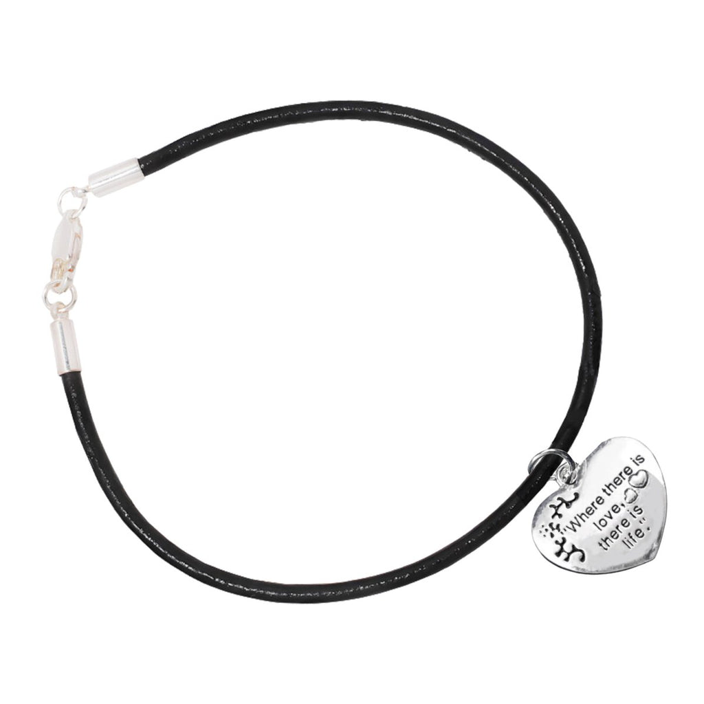 "Where there is love, there is life" Heart Charm Black Cord Bracelets - Fundraising For A Cause