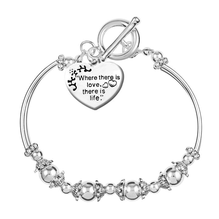 "Where there is love, there is life" Heart Charm Partial Beaded Bracelets - Fundraising For A Cause