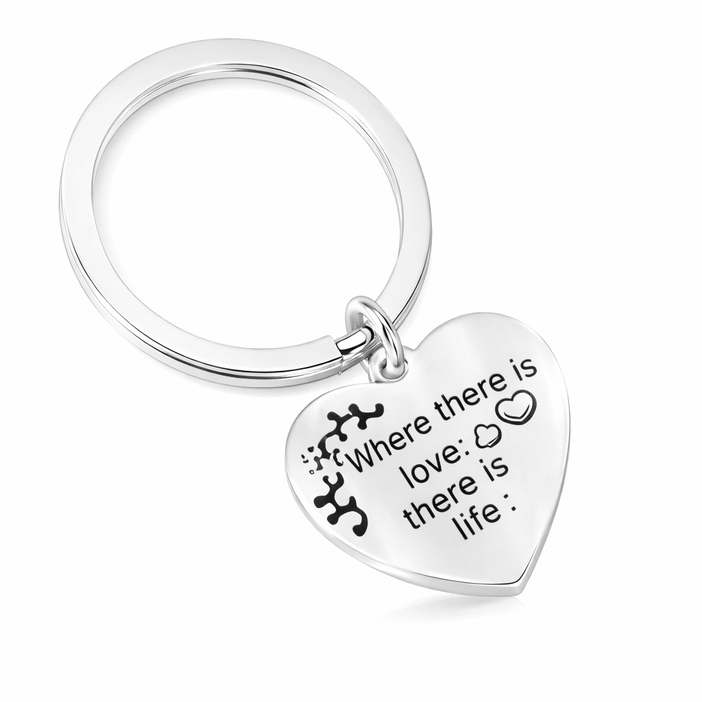 "Where there is love, there is life" Heart Charm Split Ring Key Chains - Fundraising For A Cause