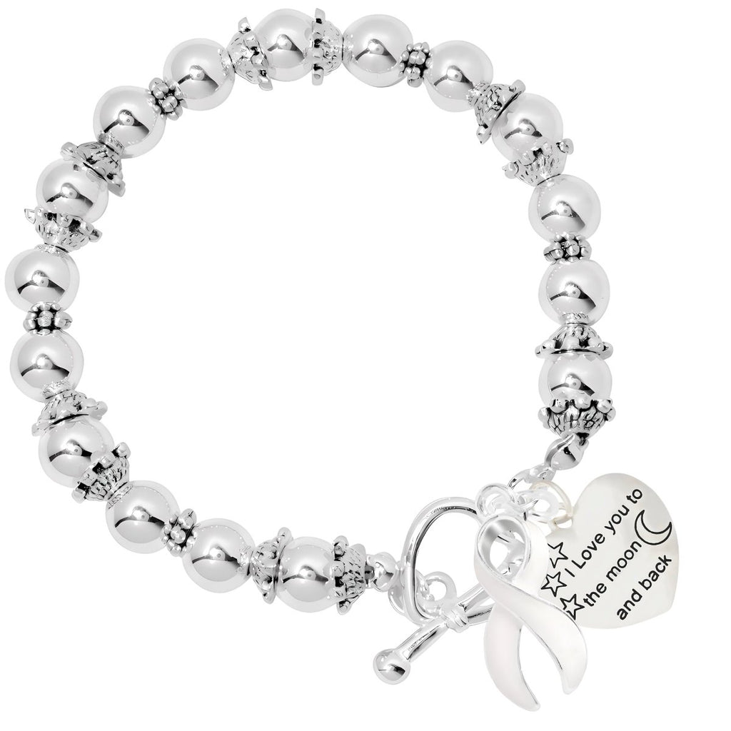 White Ribbon To The Moon And Back Awareness Beaded Bracelets - Fundraising For A Cause