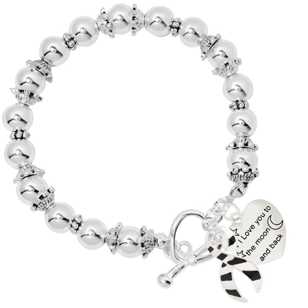 Zebra Print Ribbon Back To The Moon Awareness Charm Bracelets - Fundraising For A Cause