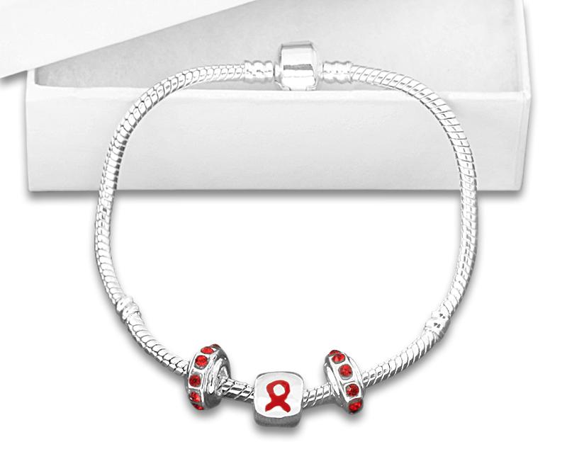 Red Ribbon Chunky Charm Bracelets - Fundraising For A Cause