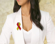 Load image into Gallery viewer, Satin Red &amp; Yellow Ribbon Pins - Fundraising For A Cause