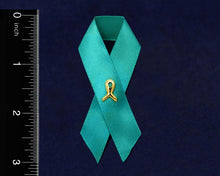 Load image into Gallery viewer, Satin Teal Ribbon Awareness Pins - Fundraising For A Cause