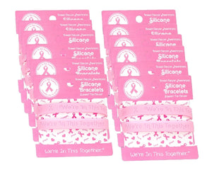 12 Breast Cancer Pink Silicone Bracelets on Peg Cards (12 Cards, 24 Bracelets) - Fundraising For A Cause