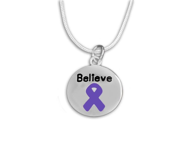 Circle Believe Purple Ribbon Necklaces - Fundraising For A Cause