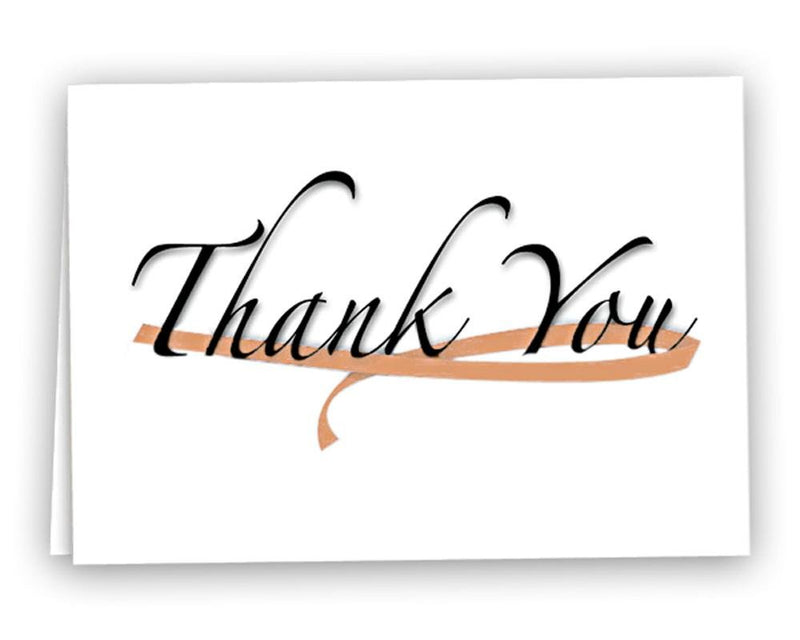 Large Peach Ribbon Thank You Cards - Fundraising For A Cause