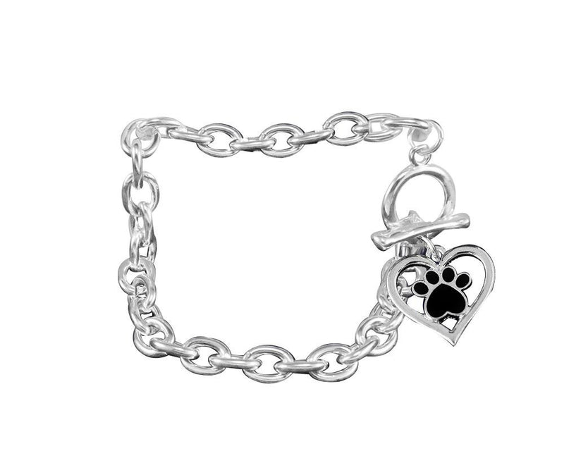 Paw Print Inside Heart Chunky Style Link Bracelets - Fundraising For A Cause