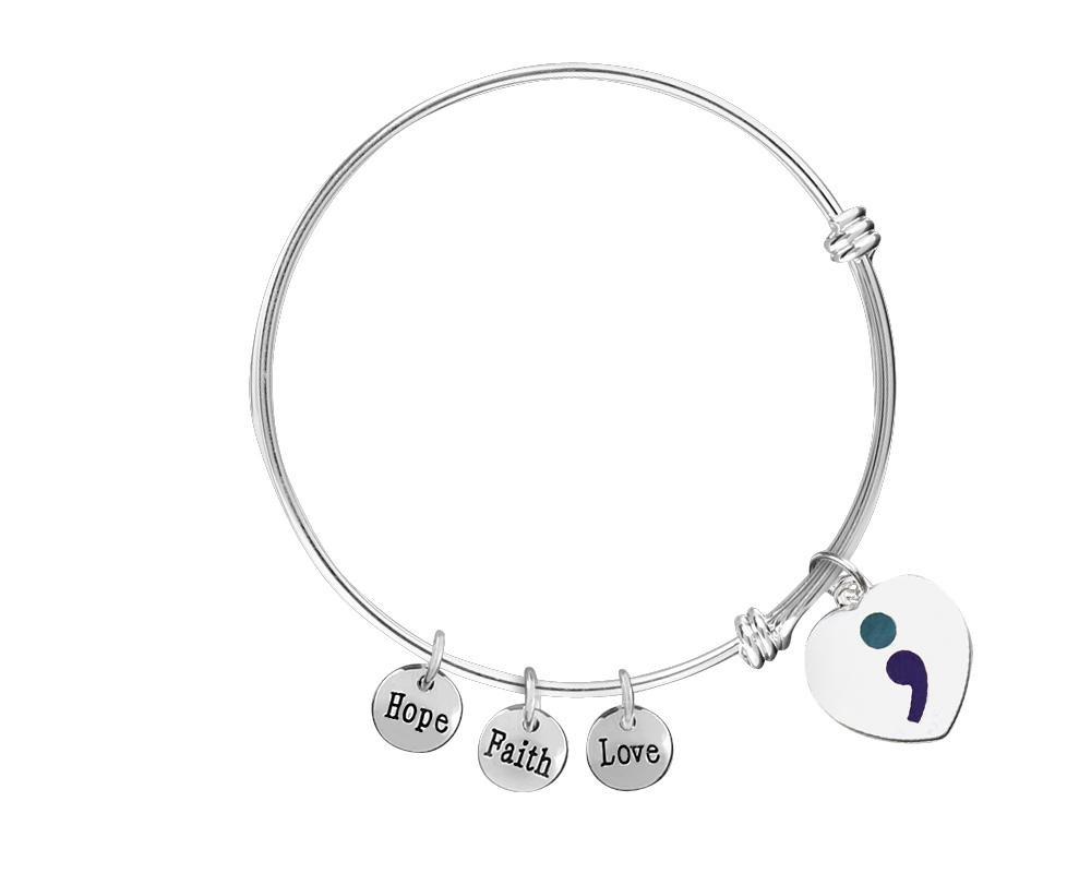 Semicolon Suicide Prevention Awareness Charm Retractable Bracelets - Fundraising For A Cause