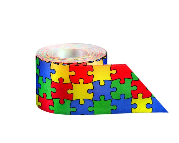 20 Yards Satin Autism Puzzle Piece Ribbon By The Yard - Fundraising For A Cause