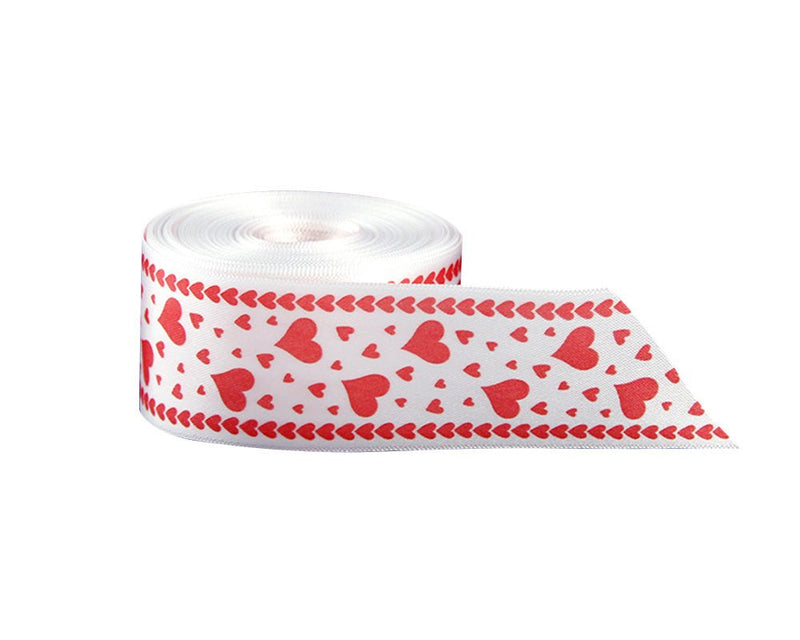 20 Yards Satin White Ribbon with Red Hearts By The Yard - Fundraising For A Cause