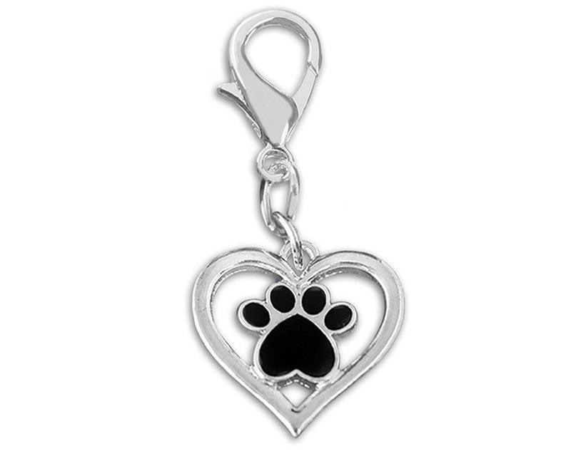 Heart with Black Paw Hanging Charms - Fundraising For A Cause