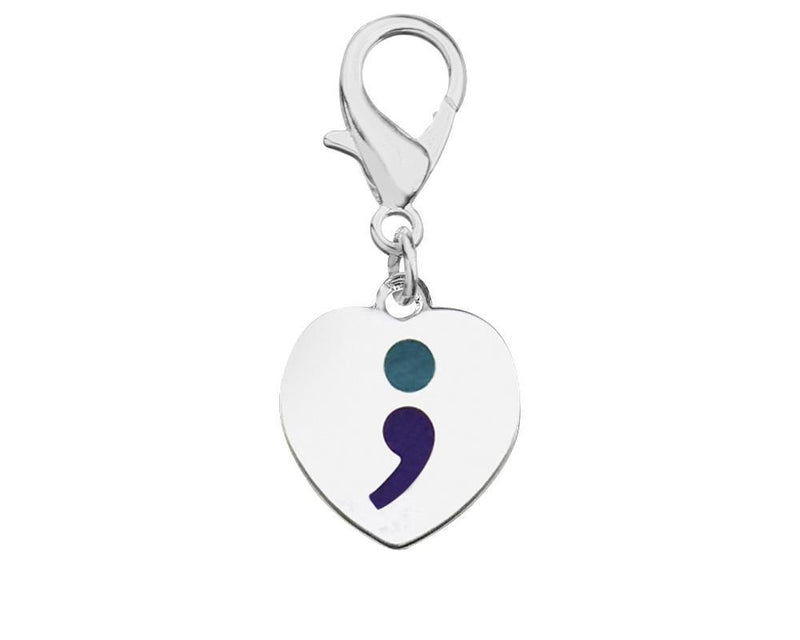 Semicolon Suicide Prevention Awareness Heart Hanging Charms - Fundraising For A Cause