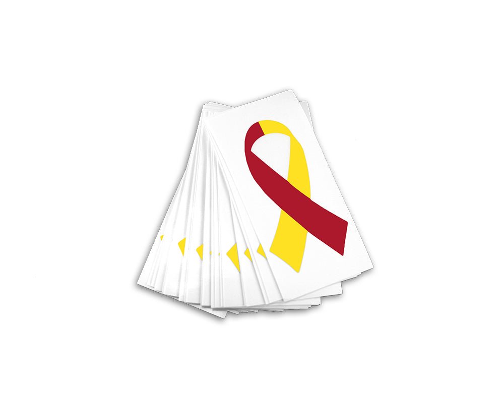 25 Small Red & Yellow Ribbon Decals - Fundraising For A Cause