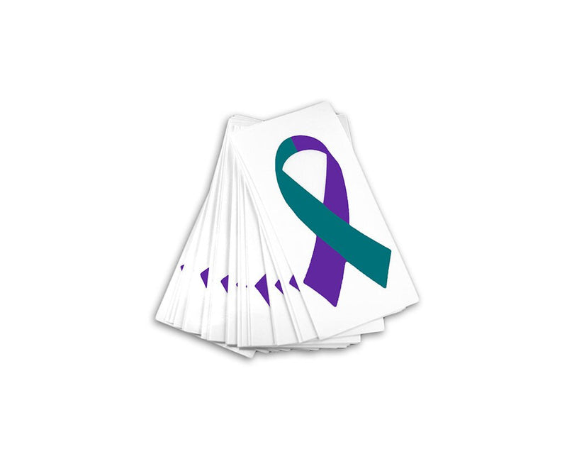 25 Small Teal & Purple Ribbon Decals - Fundraising For A Cause