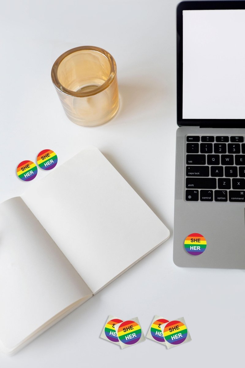 Roll She Her Pronoun Rainbow Flag Stickers - The Awareness Company