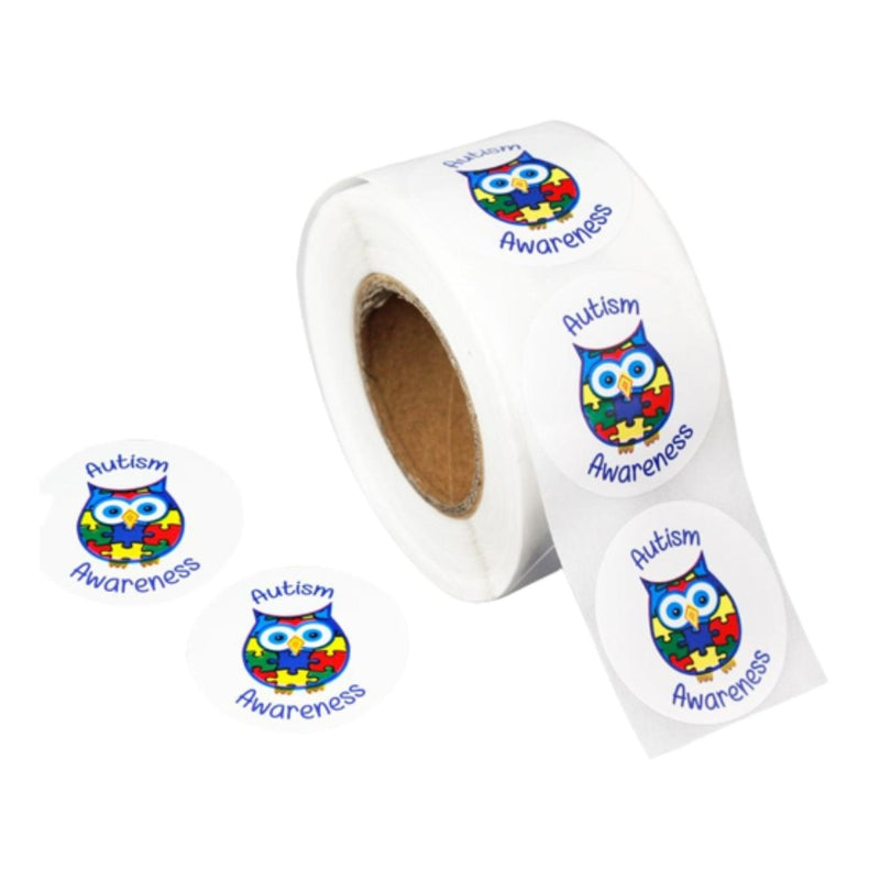 250 Autism Awareness Owl Stickers (250 per Roll) - Fundraising For A Cause
