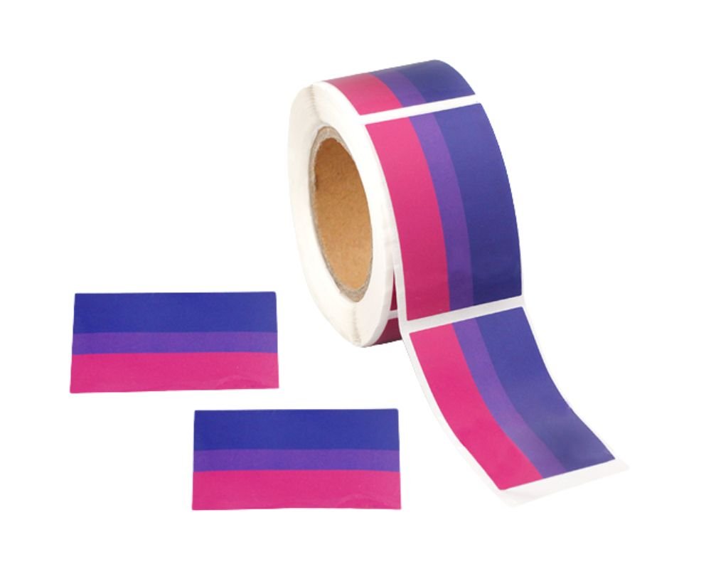 250 Bisexual Rectangle Flag Stickers (250 per Roll) - Fundraising For A Cause