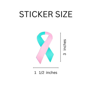 250 Large Pink & Teal Ribbon Stickers (250 per Roll) - Fundraising For A Cause