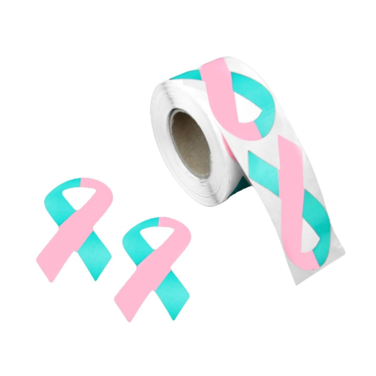 250 Large Pink & Teal Ribbon Stickers (250 per Roll) - Fundraising For A Cause