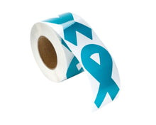 Load image into Gallery viewer, 250 Large Teal Ribbon Stickers (250 per Roll) - Fundraising For A Cause