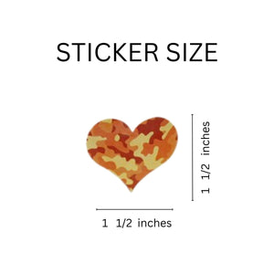 250 Orange Camouflage Heart Stickers (250 per Roll) - Fundraising For A Cause