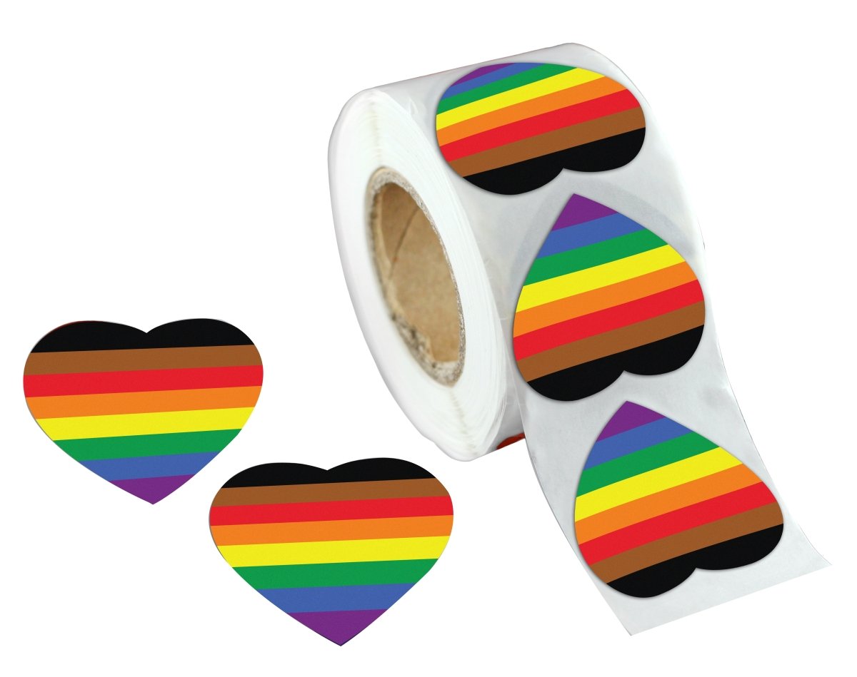 250 Philadelphia 8 Stripe Rainbow Gay Pride Flag Heart Stickers (250 per Roll) - Fundraising For A Cause