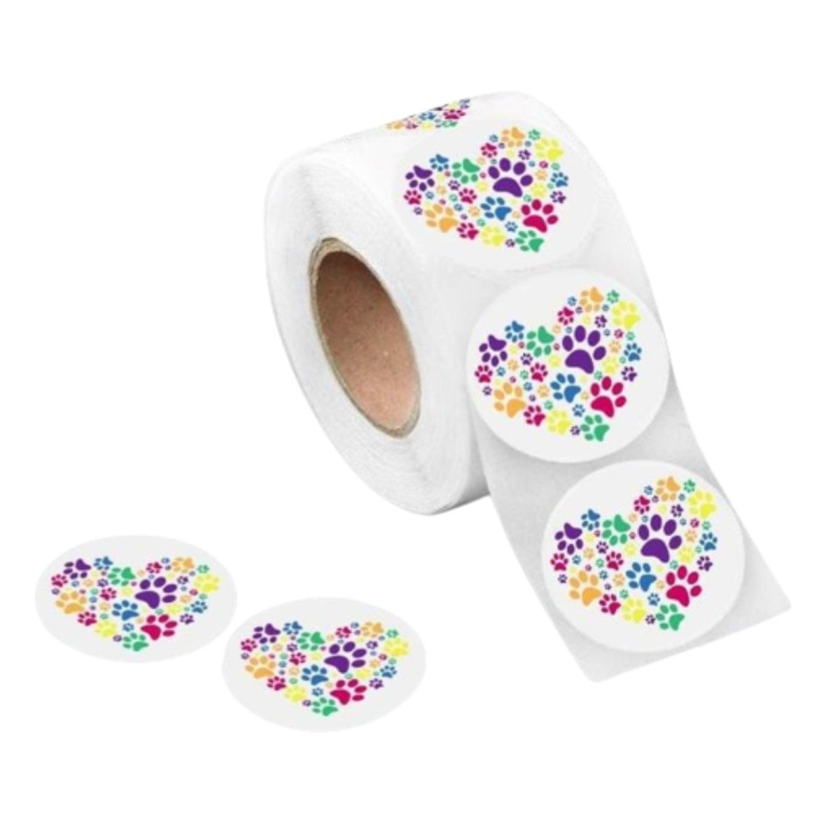 250 Rainbow Paw Print Heart Stickers (250 Per Roll) - Fundraising For A Cause
