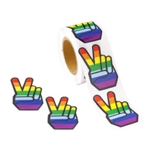 Load image into Gallery viewer, 250 Rainbow Striped Peace Sign Hand Stickers (250 per Roll) - Fundraising For A Cause