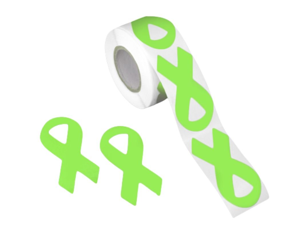 250 Small Lime Green Ribbon Stickers (250 per Roll) - Fundraising For A Cause