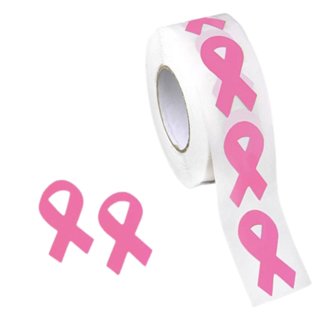 250 Small Pink Ribbon Shaped Stickers (250 per Roll) - Fundraising For A Cause