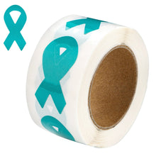 Load image into Gallery viewer, 250 Small Teal Ribbon Stickers (250 per Roll) - Fundraising For A Cause