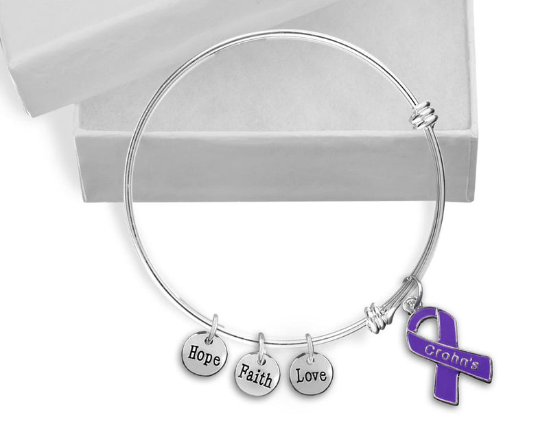 Crohn's Disease Purple Ribbon Retractable Charm Bracelets - Fundraising For A Cause
