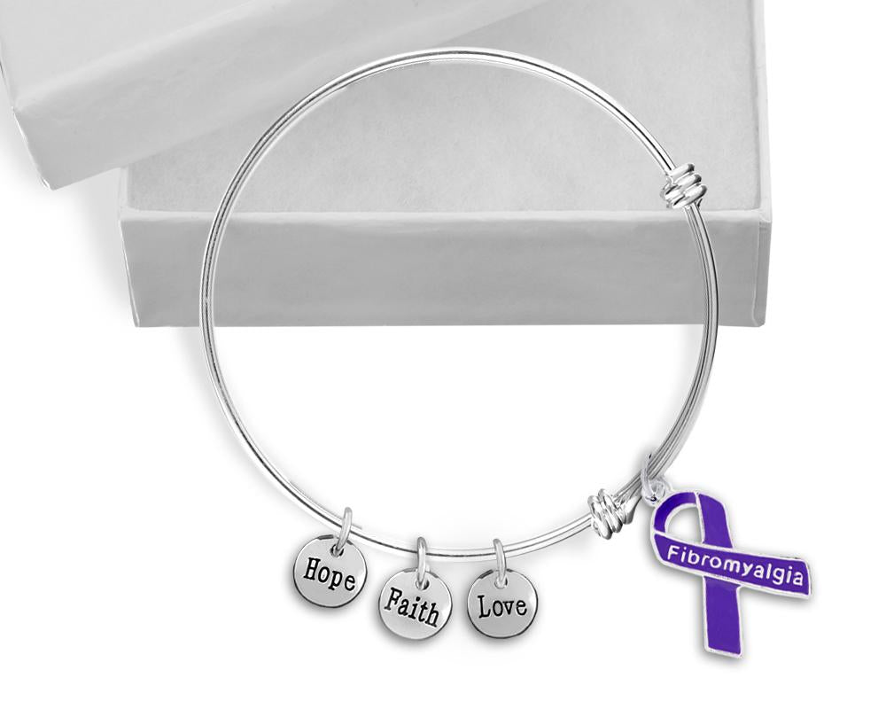 Fibromyalgia Purple Ribbon Retractable Charm Bracelets - Fundraising For A Cause