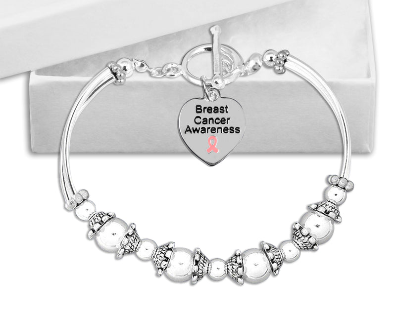 Breast Cancer Awareness Heart Charm Partial Beaded Bracelets - Fundraising For A Cause
