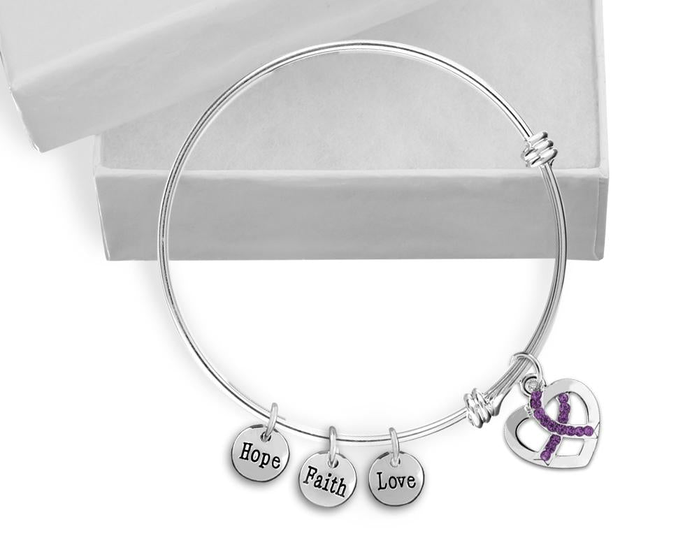 Purple Crystal Ribbon Retractable Charm Bracelets - Fundraising For A Cause