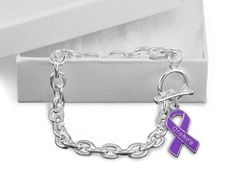 Crohn's Disease Purple Ribbon Chunky Charm Bracelets - Fundraising For A Cause