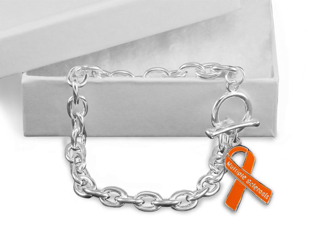 Multiple Sclerosis Orange Ribbon Chunky Charm Bracelets - Fundraising For A Cause