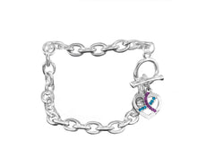 Load image into Gallery viewer, Teal &amp; Purple Crystal Heart Charm Chunky Bracelets - Fundraising For A Cause